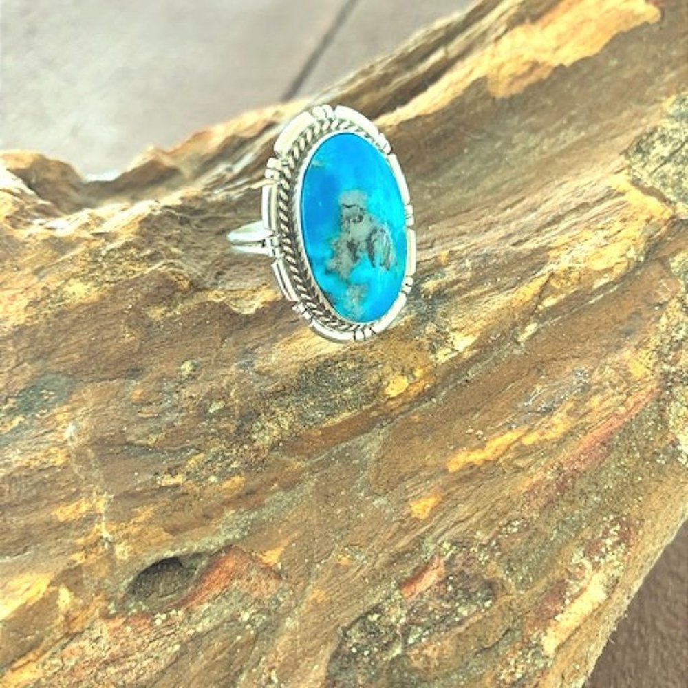 Signed Sterling Silver Turquoise Ring Size 8.5